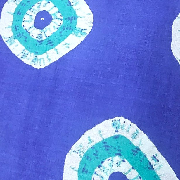 Blue Bandhini Cotton Fabric, laid flat