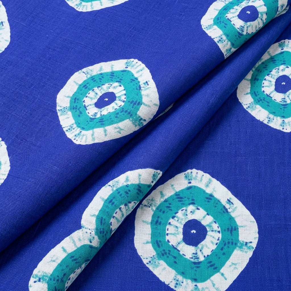 Folded Blue Bandhini Cotton Fabric
