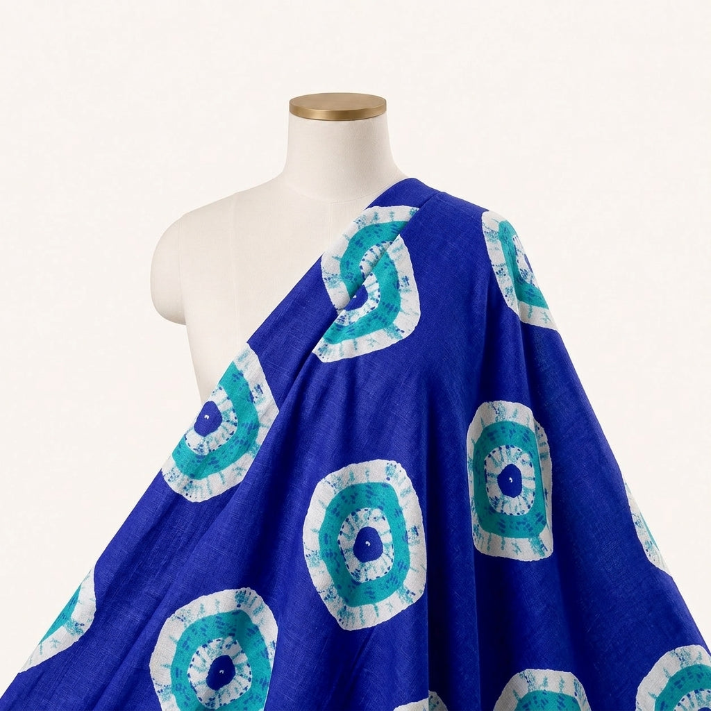 Blue Bandhini Cotton Fabric Draped as a saree