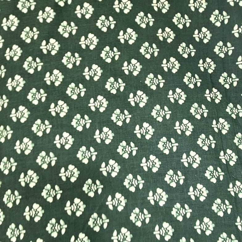 Green Floral Cotton Fabric, laid flat