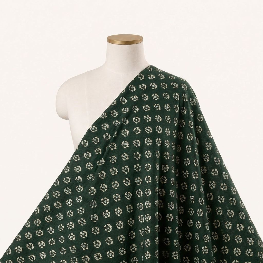 Green Floral Cotton Fabric Draped as a saree