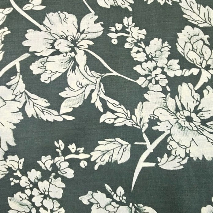 Green Floral Cotton Fabric, laid flat
