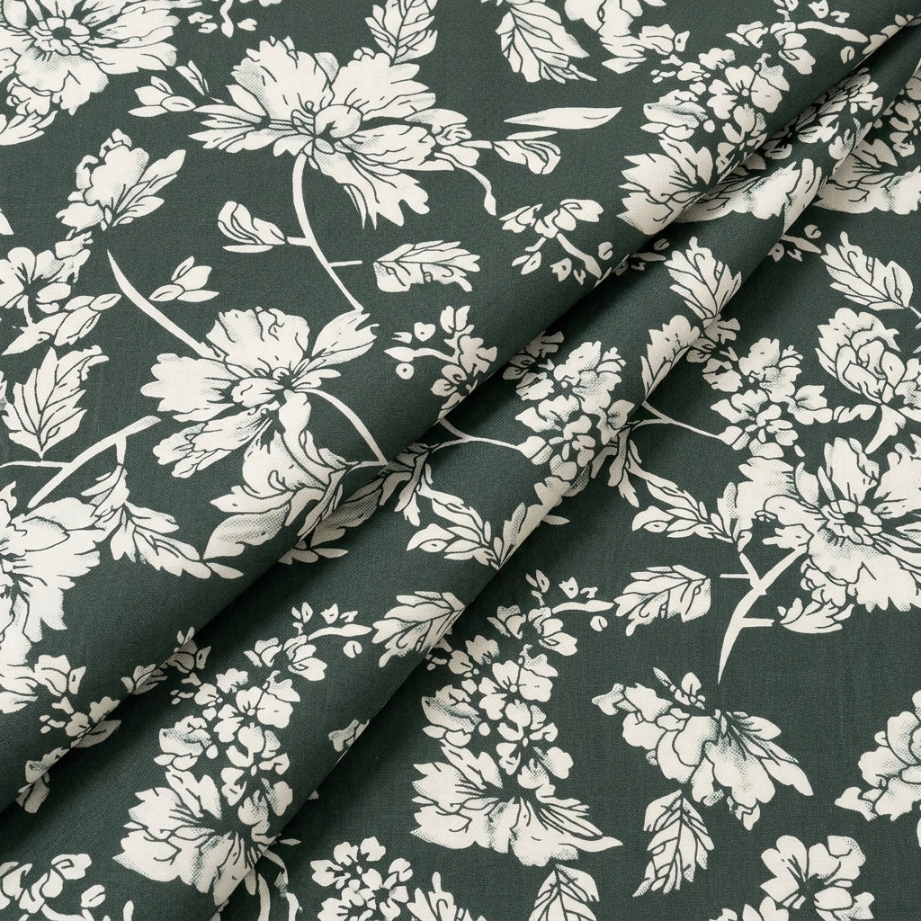Folded Green Floral Cotton Fabric