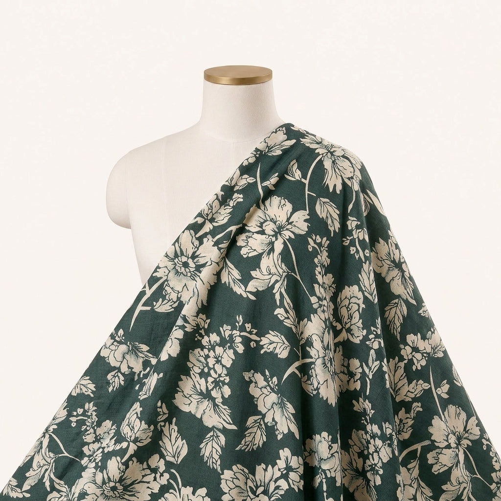 Green Floral Cotton Fabric Draped as a saree