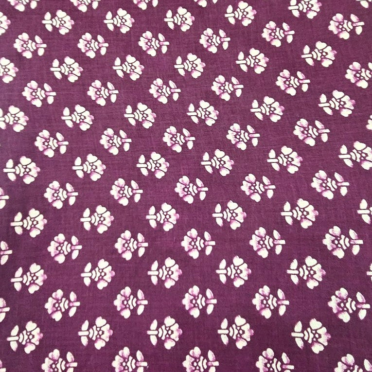 Wine Floral Cotton Fabric, laid flat