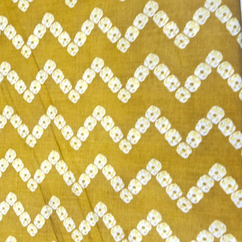 Yellow Chevron Cotton Fabric, laid flat