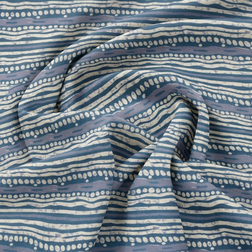 Swirled Blue Striped Cotton Fabric Showing Drape