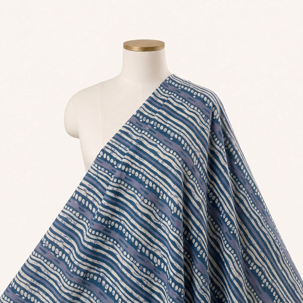 Blue Striped Cotton Fabric Draped as a saree