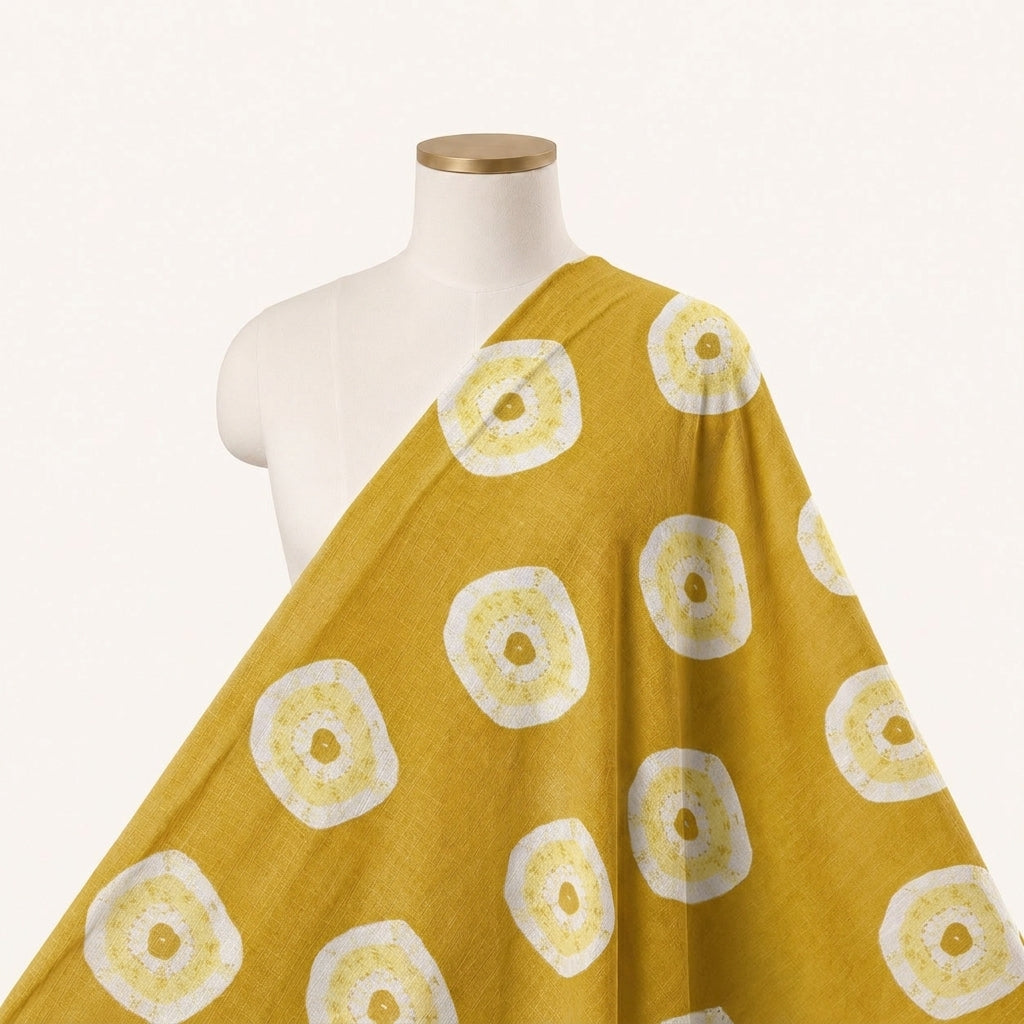 Yellow Bandhini Cotton Fabric Draped as a saree