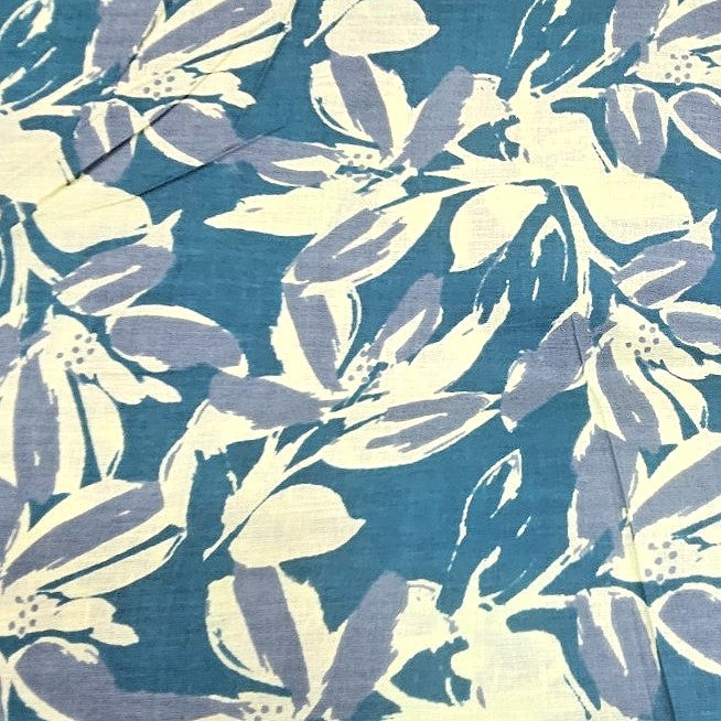 Green Floral Cotton Fabric, laid flat