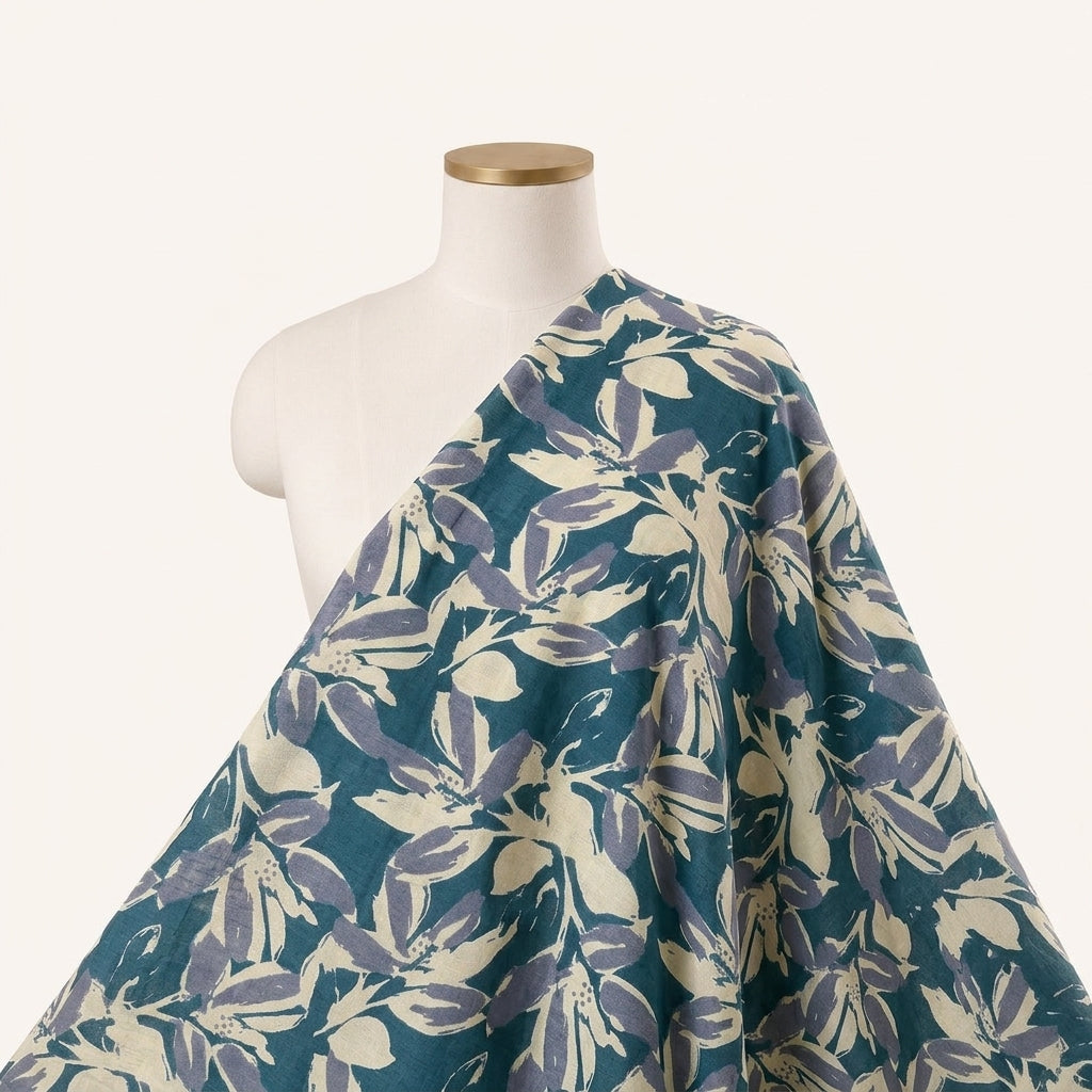 Green Floral Cotton Fabric Draped as a saree