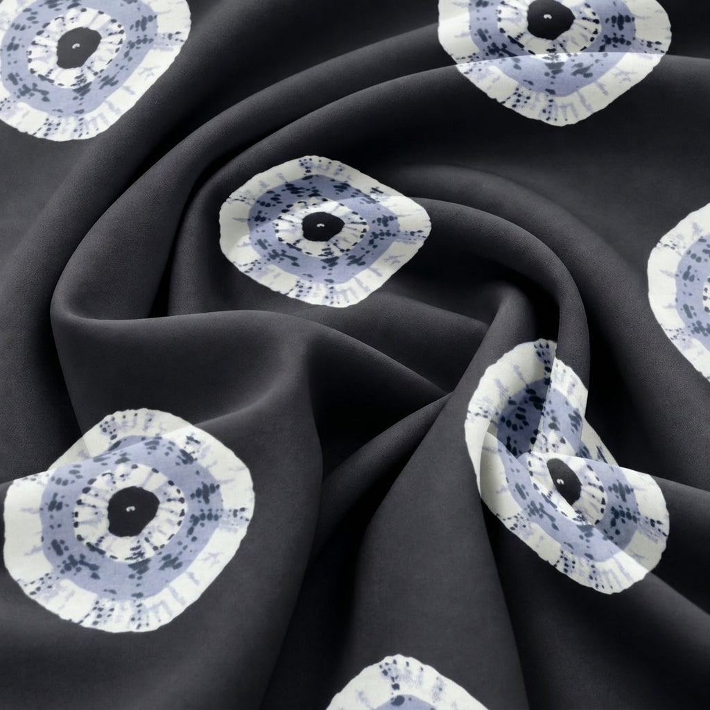 Swirled Black Bandhini Cotton Fabric Showing Drape