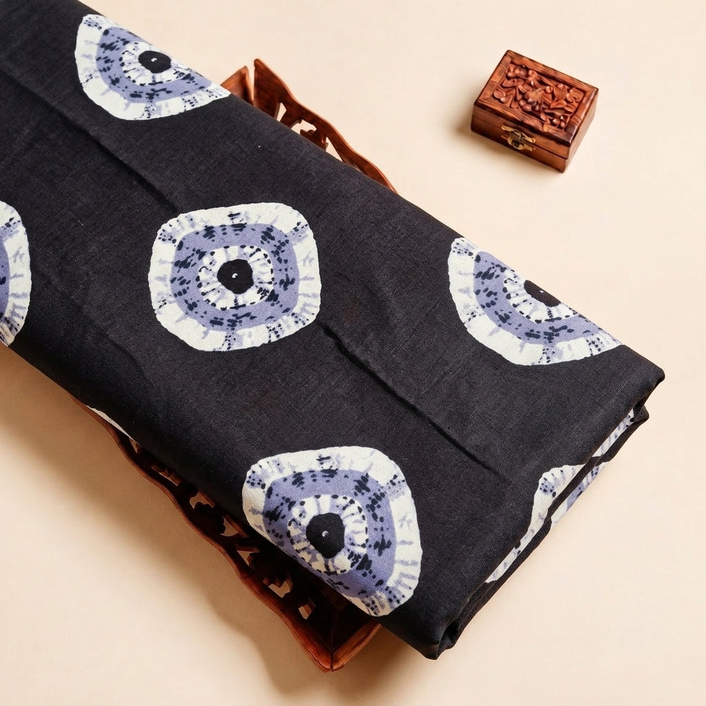 Black Bandhini Cotton Fabric