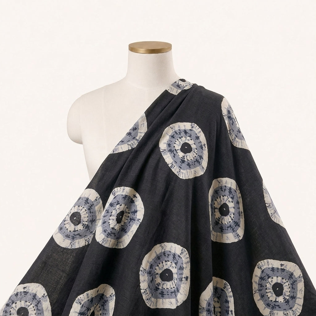 Black Bandhini Cotton Fabric Draped as a saree