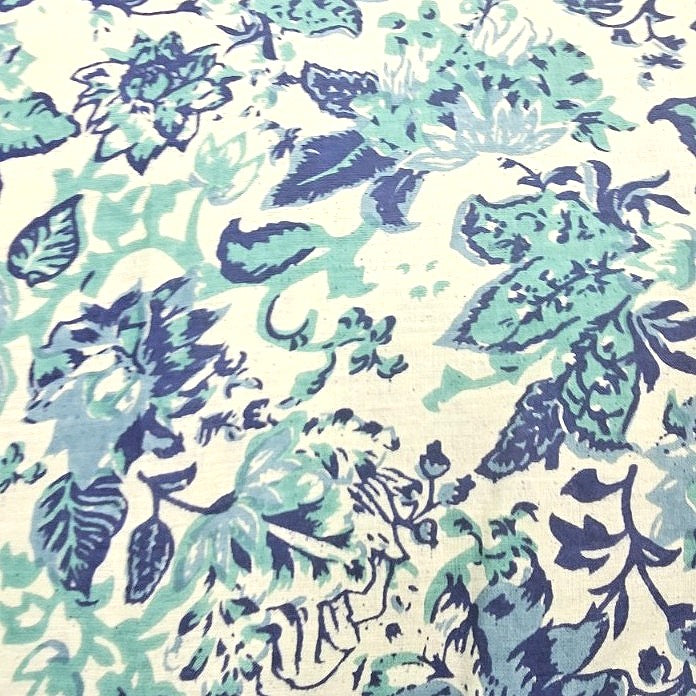 Cream Floral Cotton Fabric, laid flat