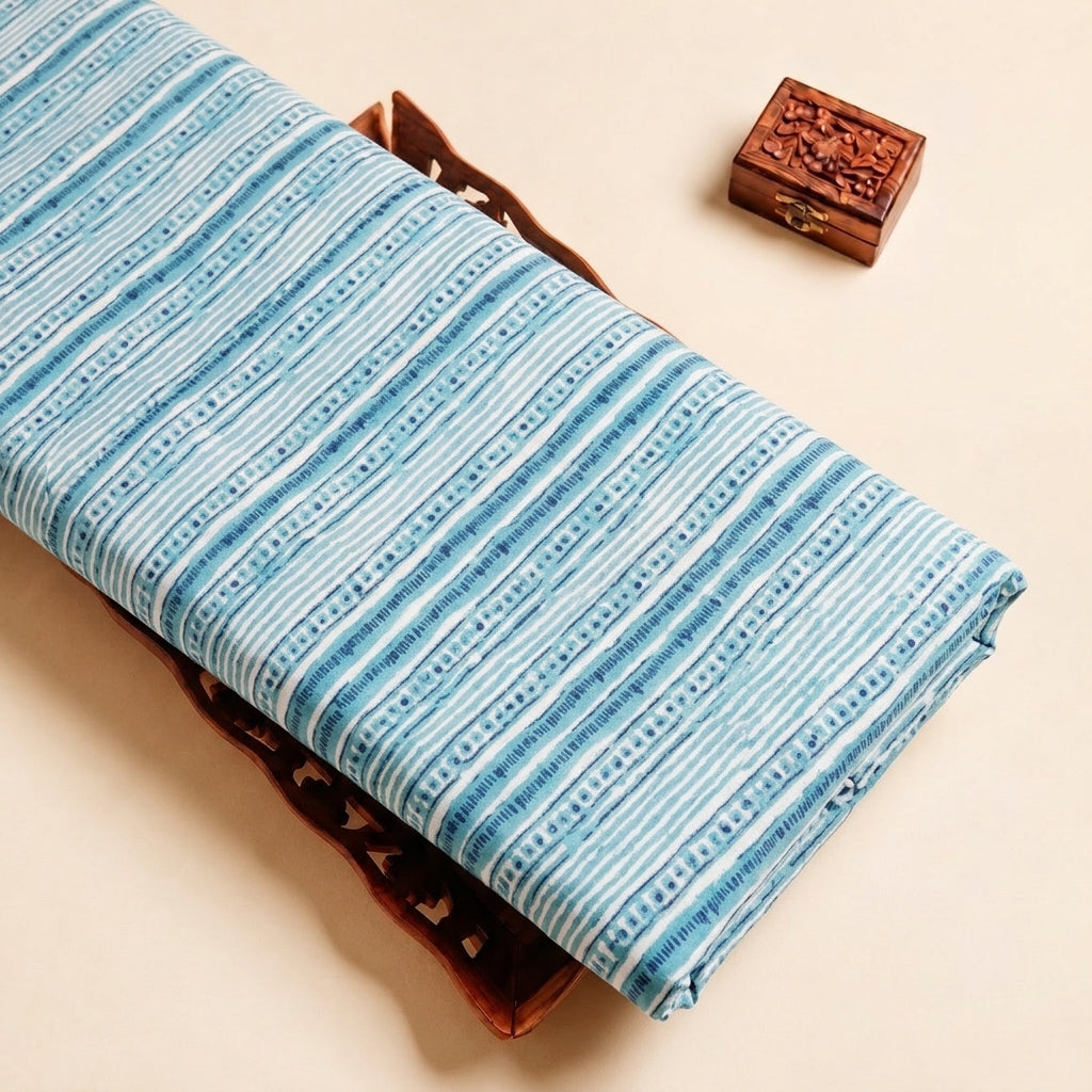 Blue Striped Cotton Fabric, folded