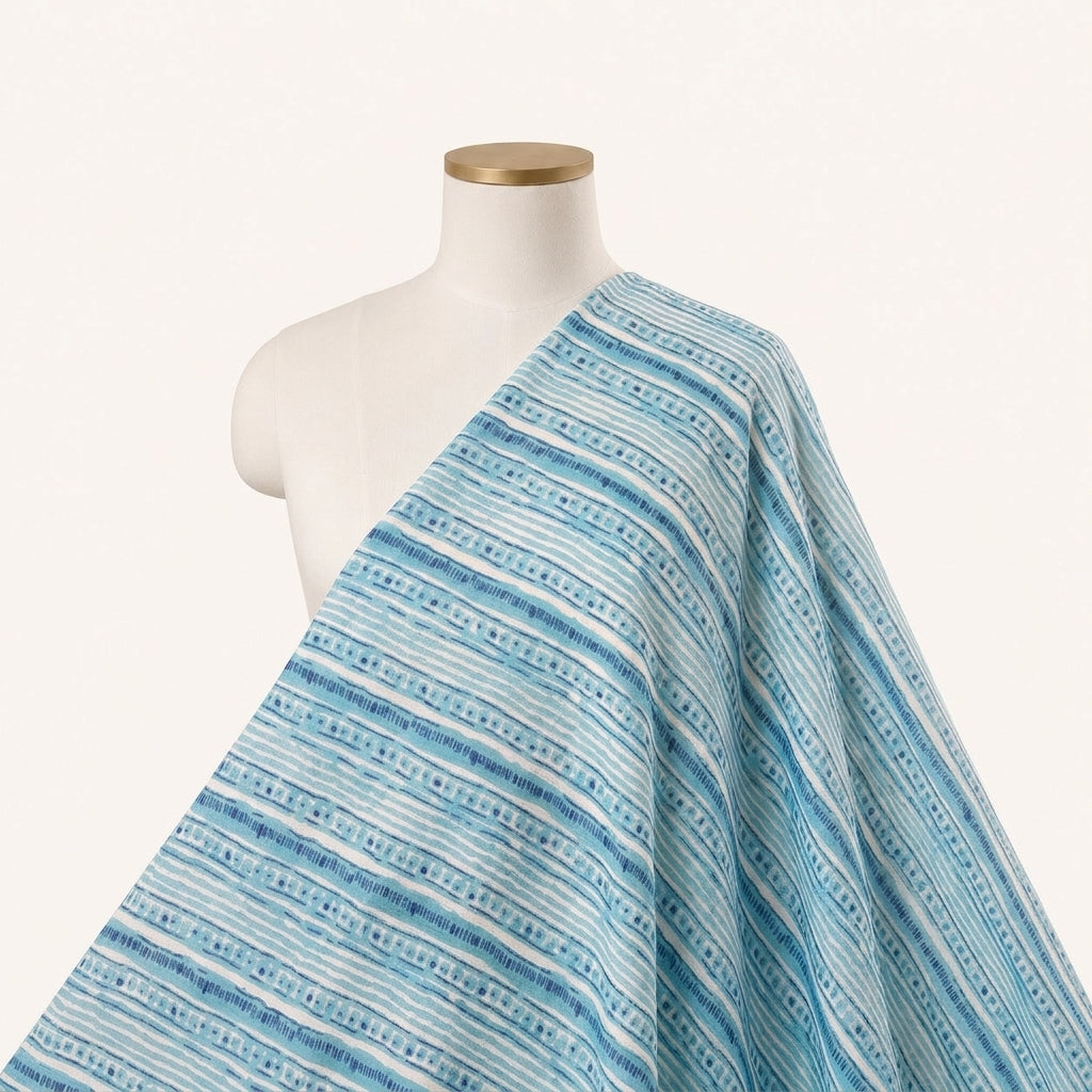 Blue Striped Cotton Fabric Draped as a saree