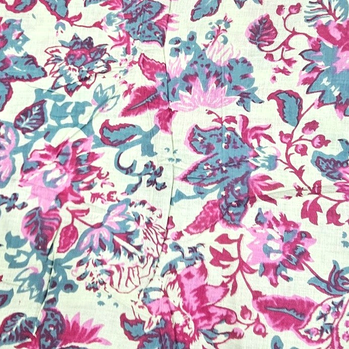 Cream Floral Cotton Fabric, laid flat
