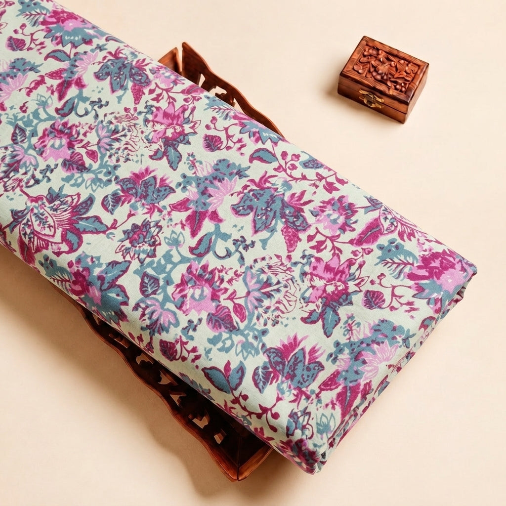 Cream Floral Cotton Fabric