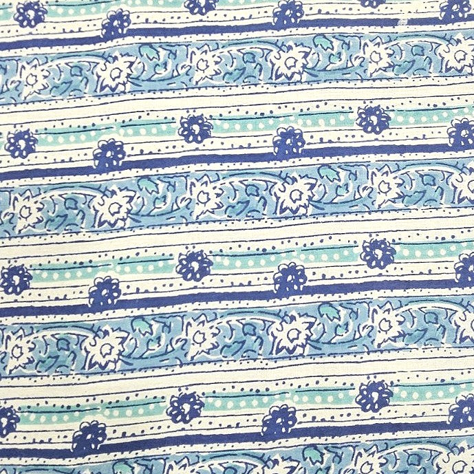 Blue Floral Cotton Fabric, laid flat