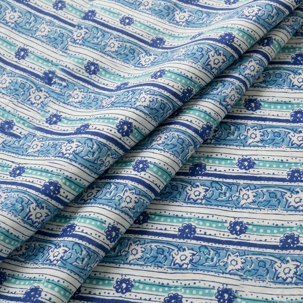 Folded Blue Floral Cotton Fabric