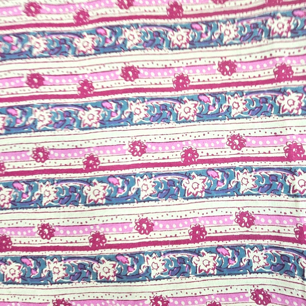 Pink Floral Cotton Fabric, laid flat