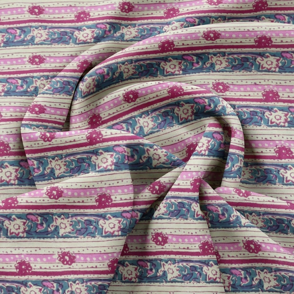Swirled Pink Floral Cotton Fabric Showing Striped and Drape