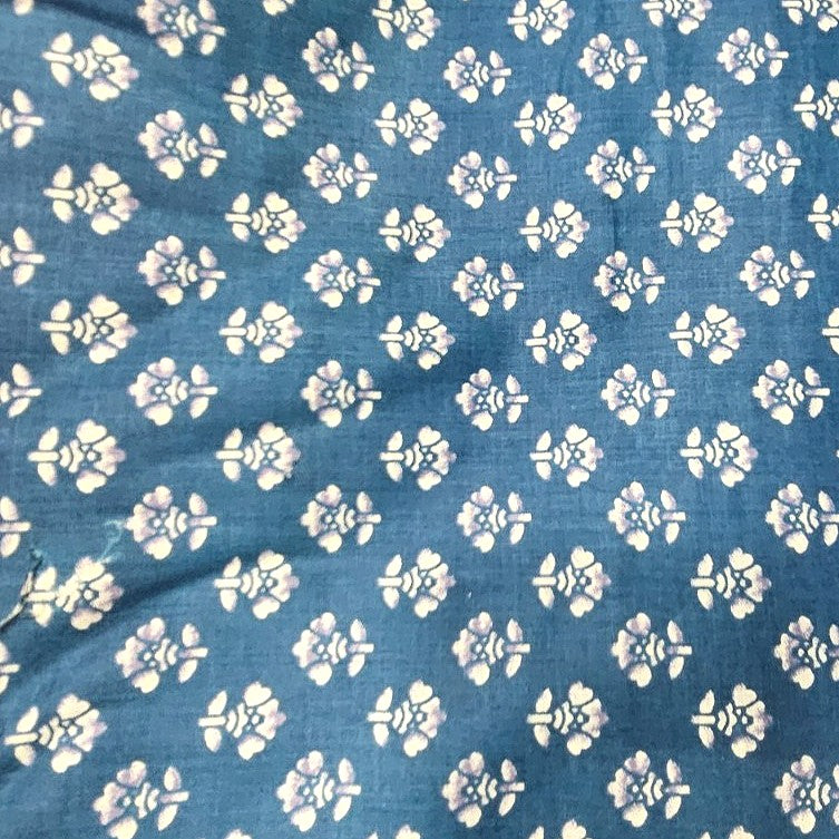 Blue Floral Cotton Fabric, laid flat