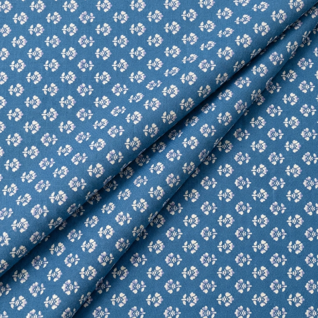 Folded Blue Floral Cotton Fabric