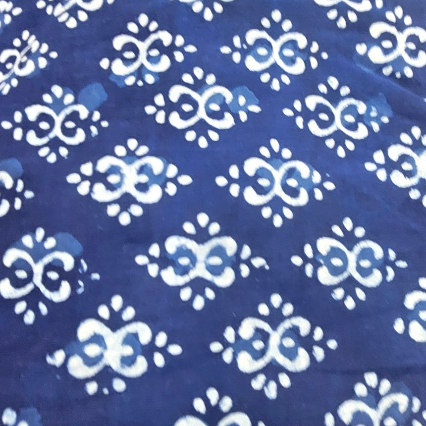 Indigo Hand Block Cotton Fabric, laid flat