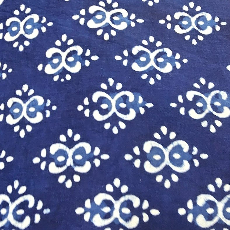 Indigo Hand Block Cotton Fabric, laid flat