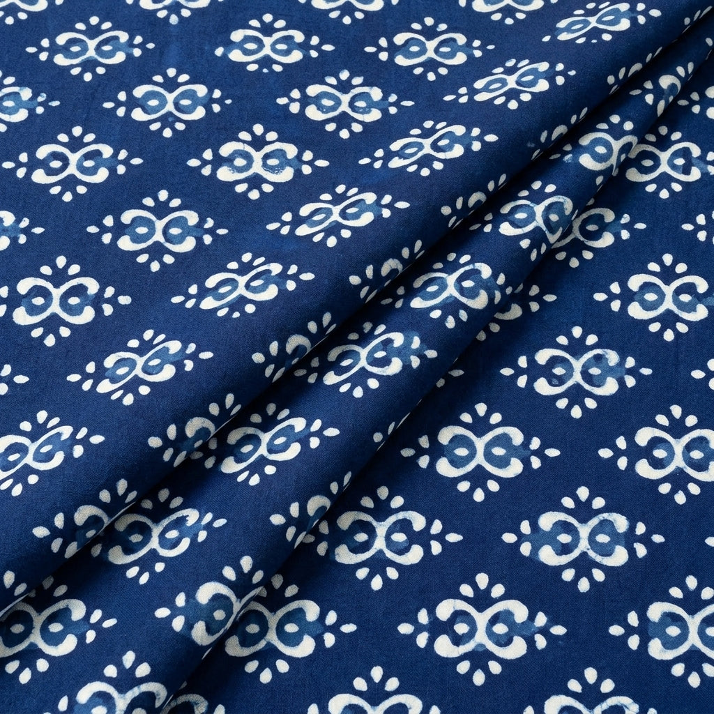 Folded Indigo Hand block Cotton Fabric