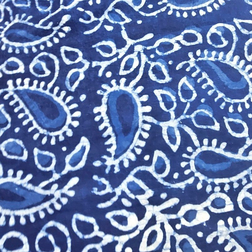 Indigo Hand Block Cotton Fabric, laid flat