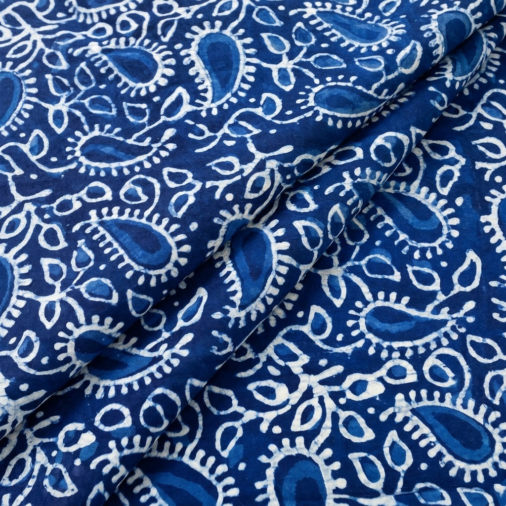 Folded Indigo Hand block Cotton Fabric