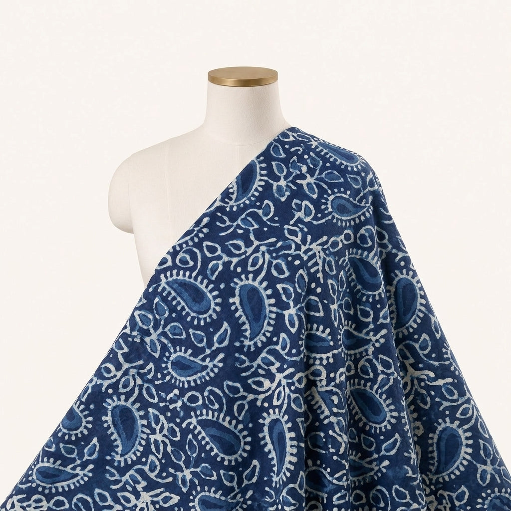 Indigo Hand block Cotton Fabric Draped as a saree