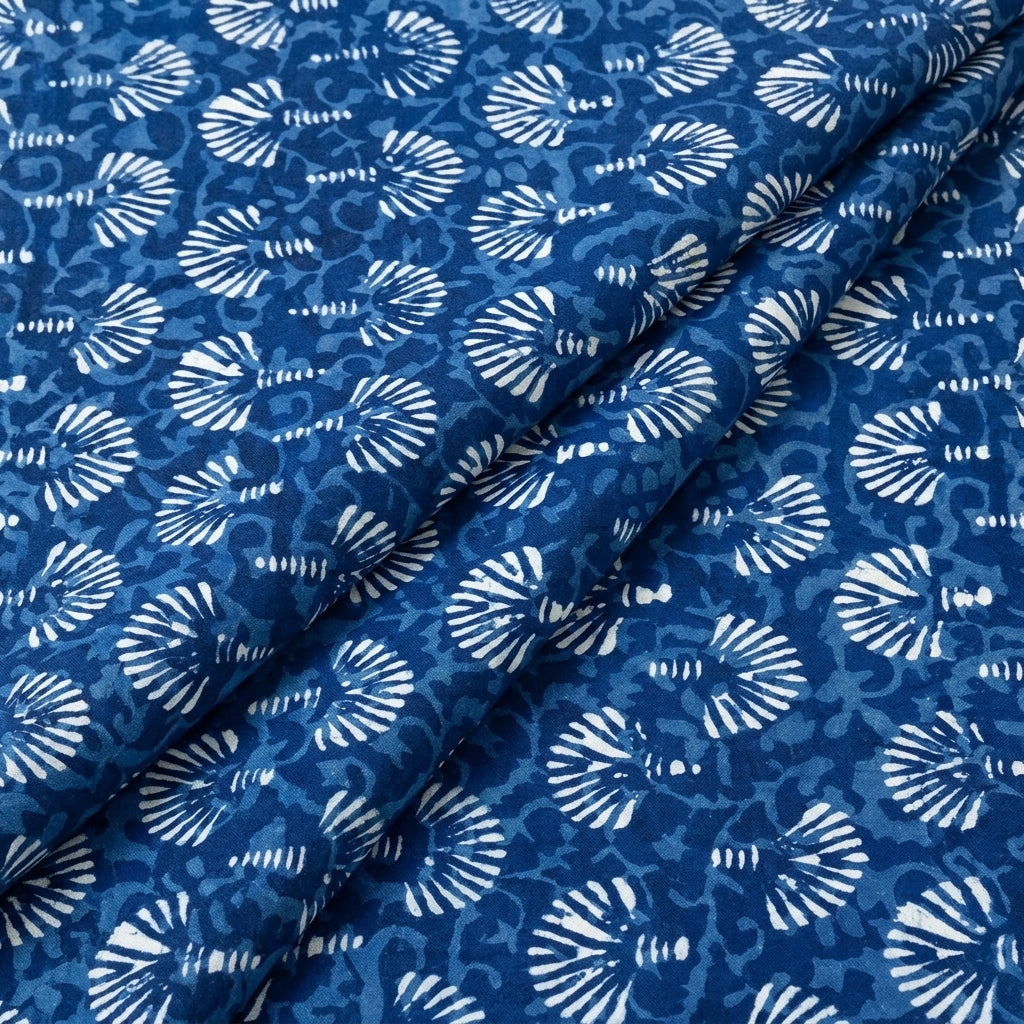 Folded Indigo Hand block Cotton Fabric