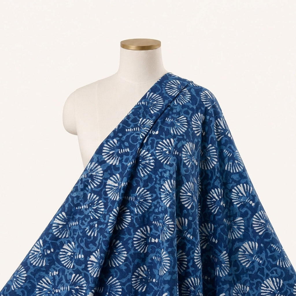 Indigo Hand block Cotton Fabric Draped as a saree