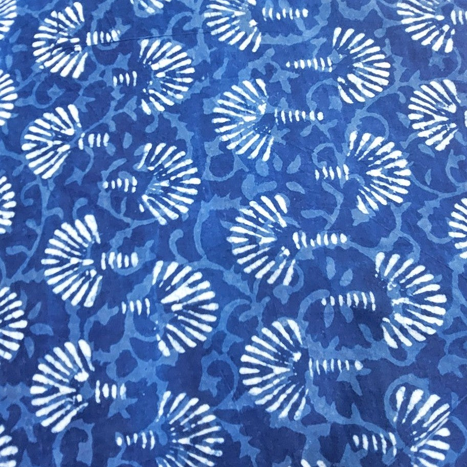 Indigo Hand Block Cotton Fabric, laid flat