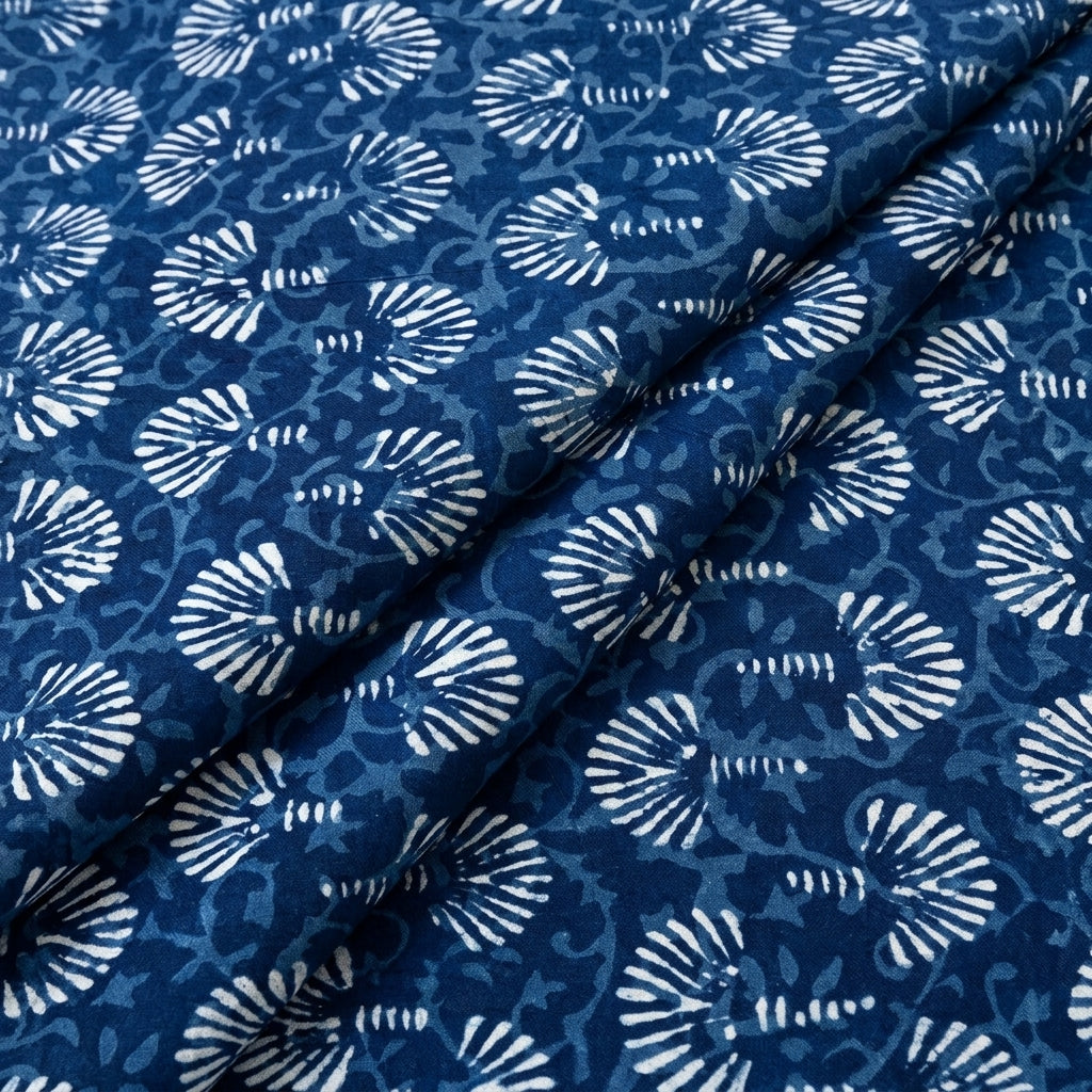 Folded Indigo Hand block Cotton Fabric