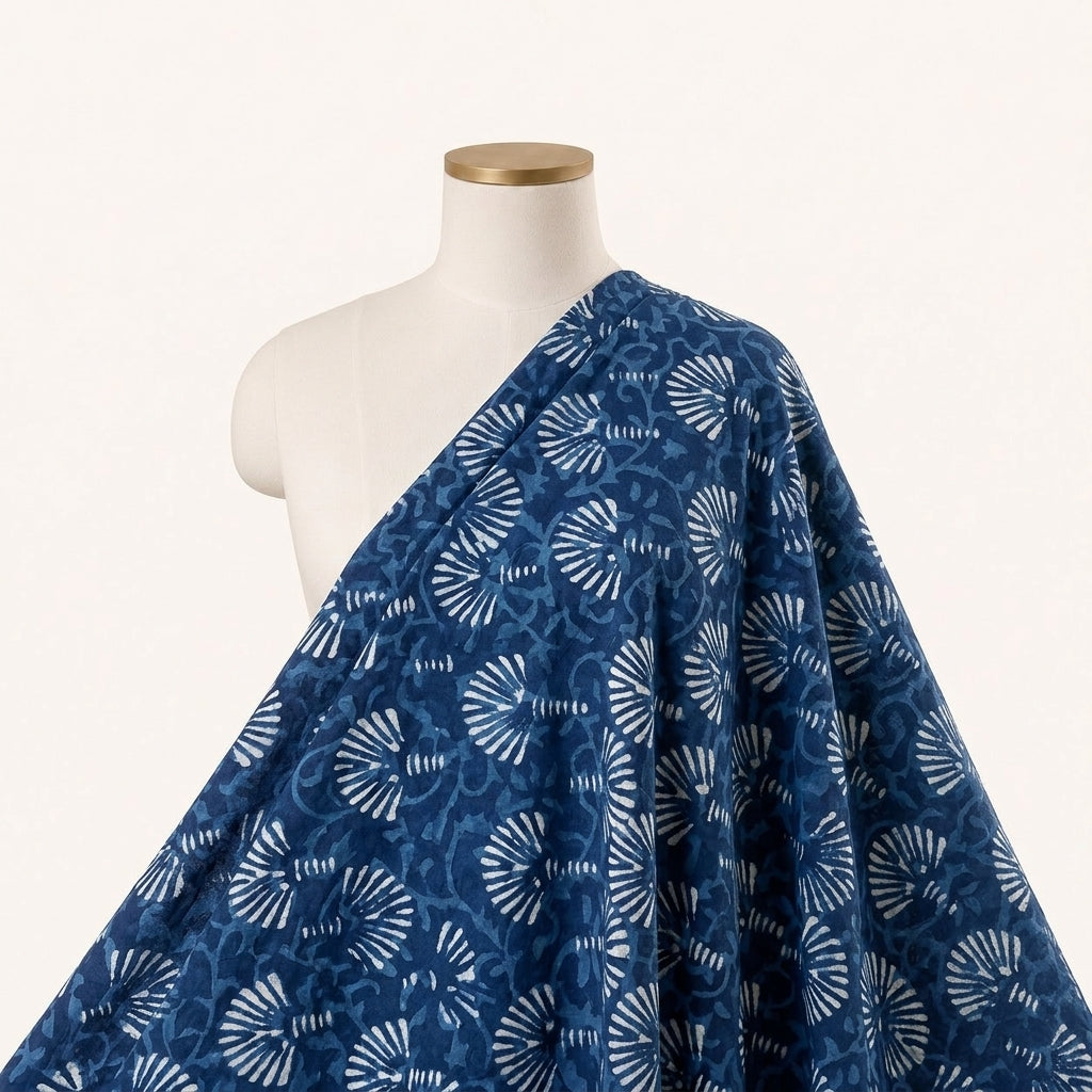 Indigo Hand block Cotton Fabric Draped as a saree