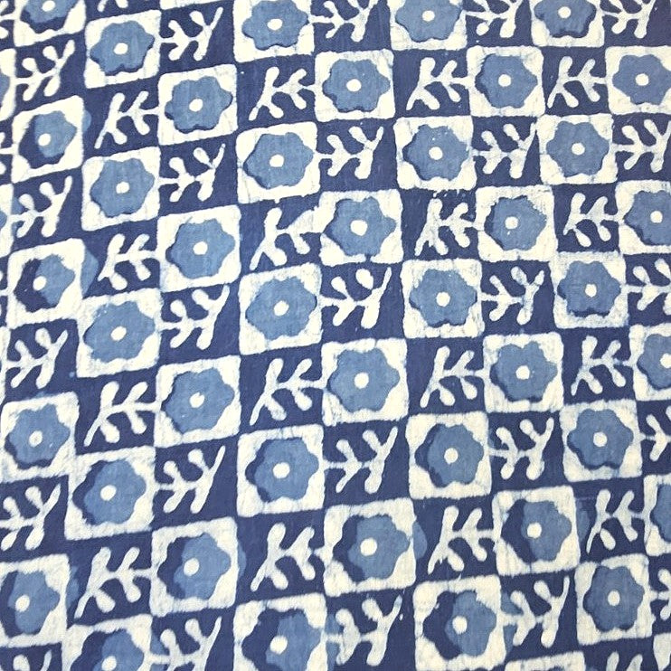Indigo Hand Block Cotton Fabric, laid flat