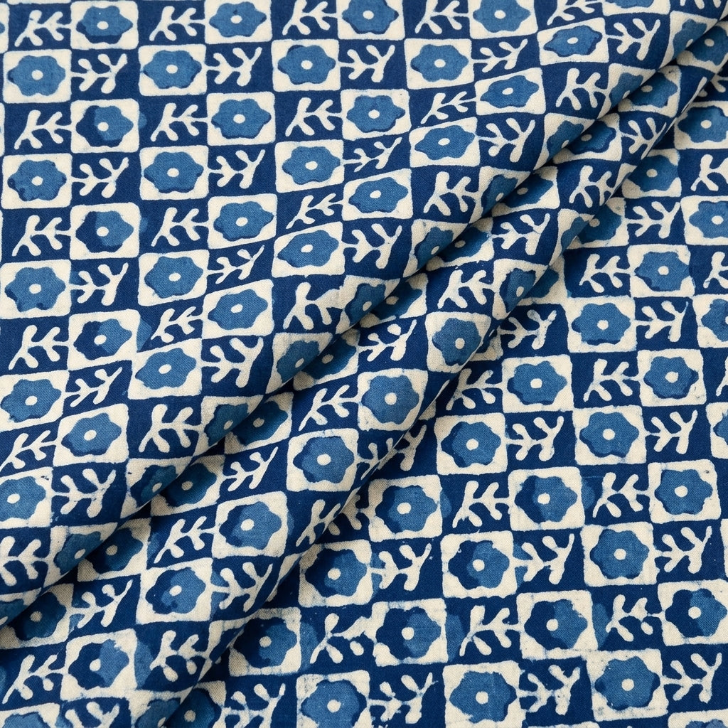 Folded Indigo Hand block Cotton Fabric