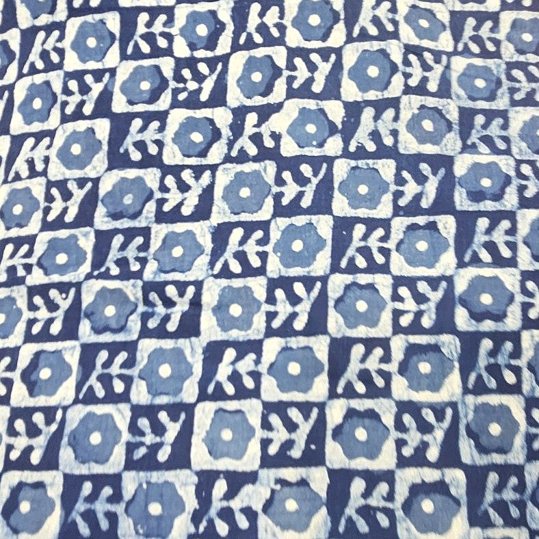 Indigo Hand Block Cotton Fabric, laid flat