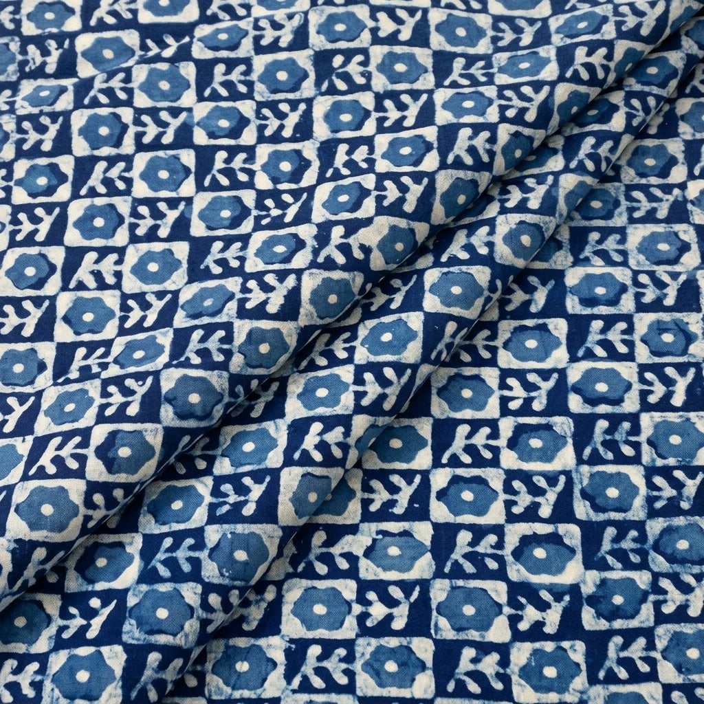 Folded Indigo Hand block Cotton Fabric