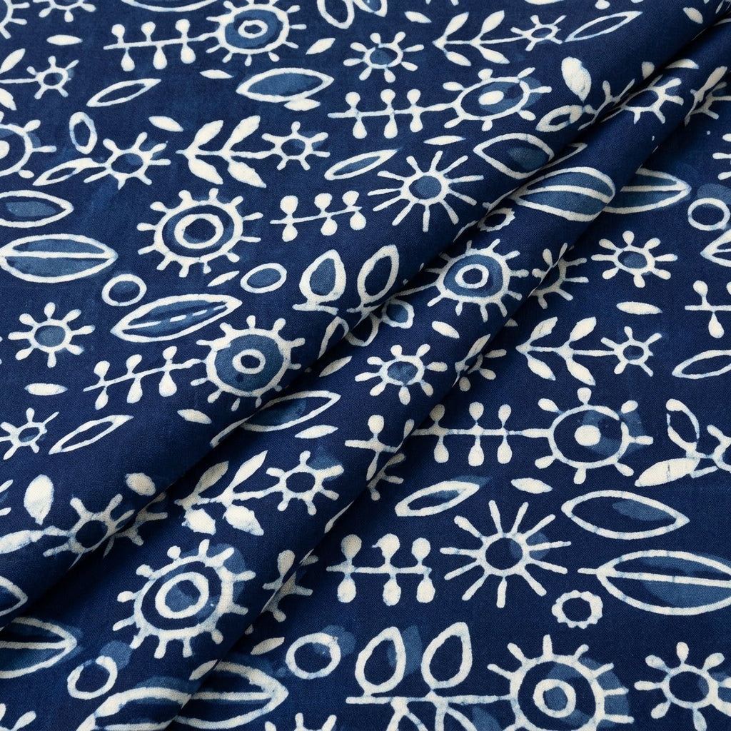 Folded Indigo Hand block Cotton Fabric