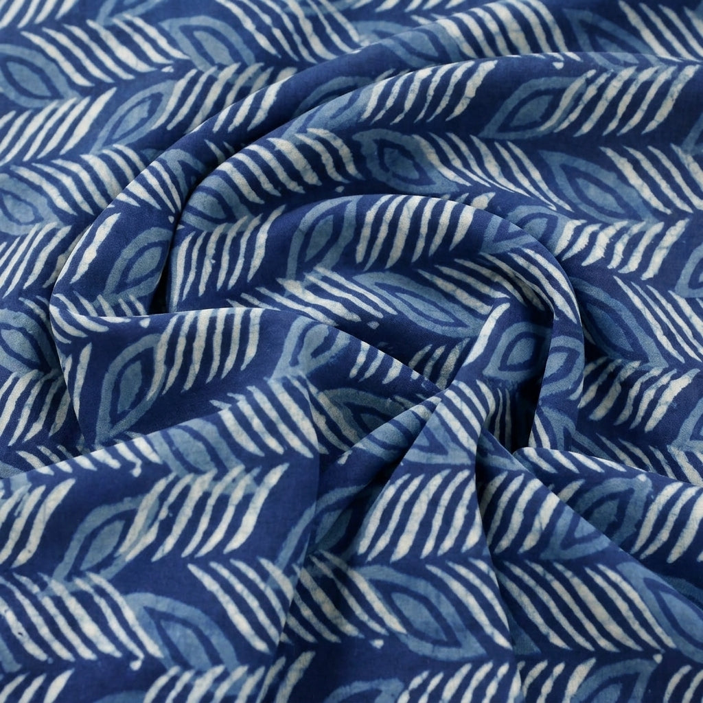 Swirled Indigo Hand block Cotton Fabric Showing Drape