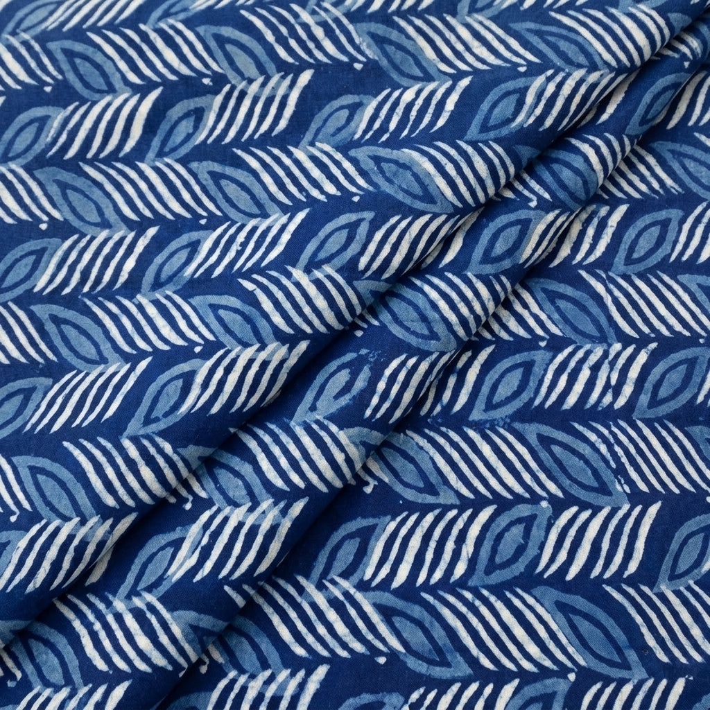Folded Indigo Hand block Cotton Fabric