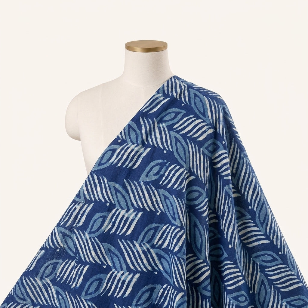 Indigo Hand block Cotton Fabric Draped as a saree
