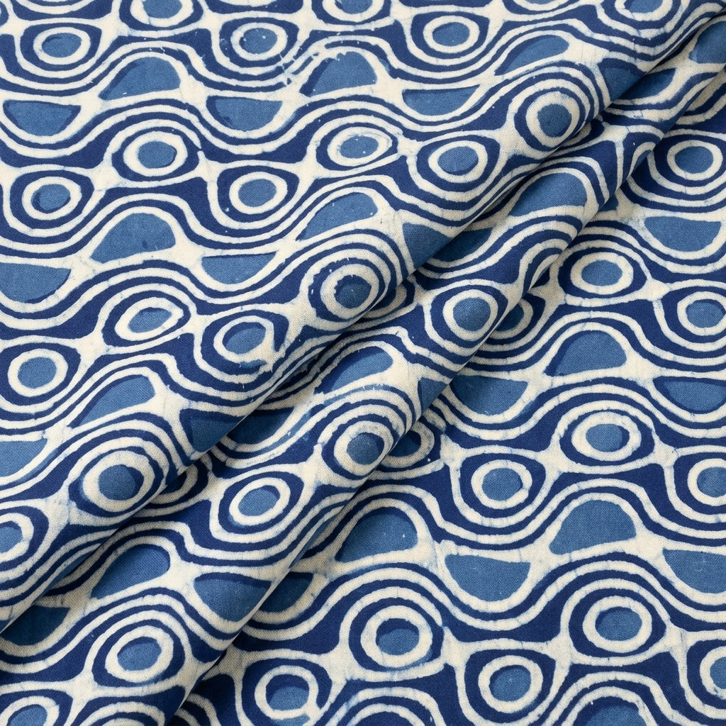 Folded Indigo Hand block Cotton Fabric