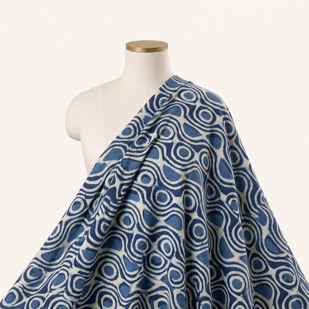 Indigo Hand block Cotton Fabric Draped as a saree